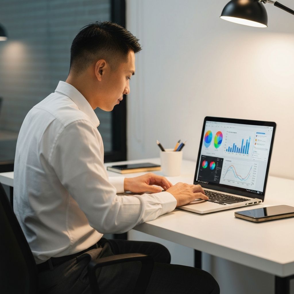 Person working with machine learning algorithms on a laptop showing colorful data visualizations and model training graphs